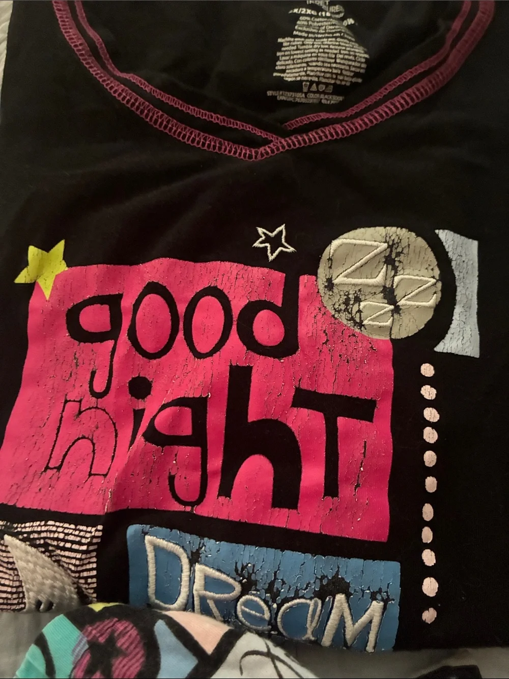Secret Treasures Black Pajama Set with Multicolor Sleep Graphics